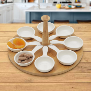 Aperitivos <span class=keywords><strong>de</strong></span> porcelana <span class=keywords><strong>de</strong></span> cerámica, juego <span class=keywords><strong>de</strong></span> 8 <span class=keywords><strong>platos</strong></span> <span class=keywords><strong>de</strong></span> aperitivo con mango <span class=keywords><strong>de</strong></span> servicio, con soporte circular <span class=keywords><strong>de</strong></span> Bambú - Product Image 3