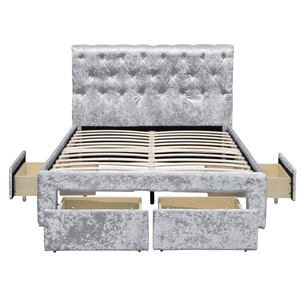 Venta al por mayor de la fábrica del OEM rey tamaño de terciopelo tejido a mano diamante distintos tapizado trineo plataforma de almacenamiento cama con cajones - Product Image 2