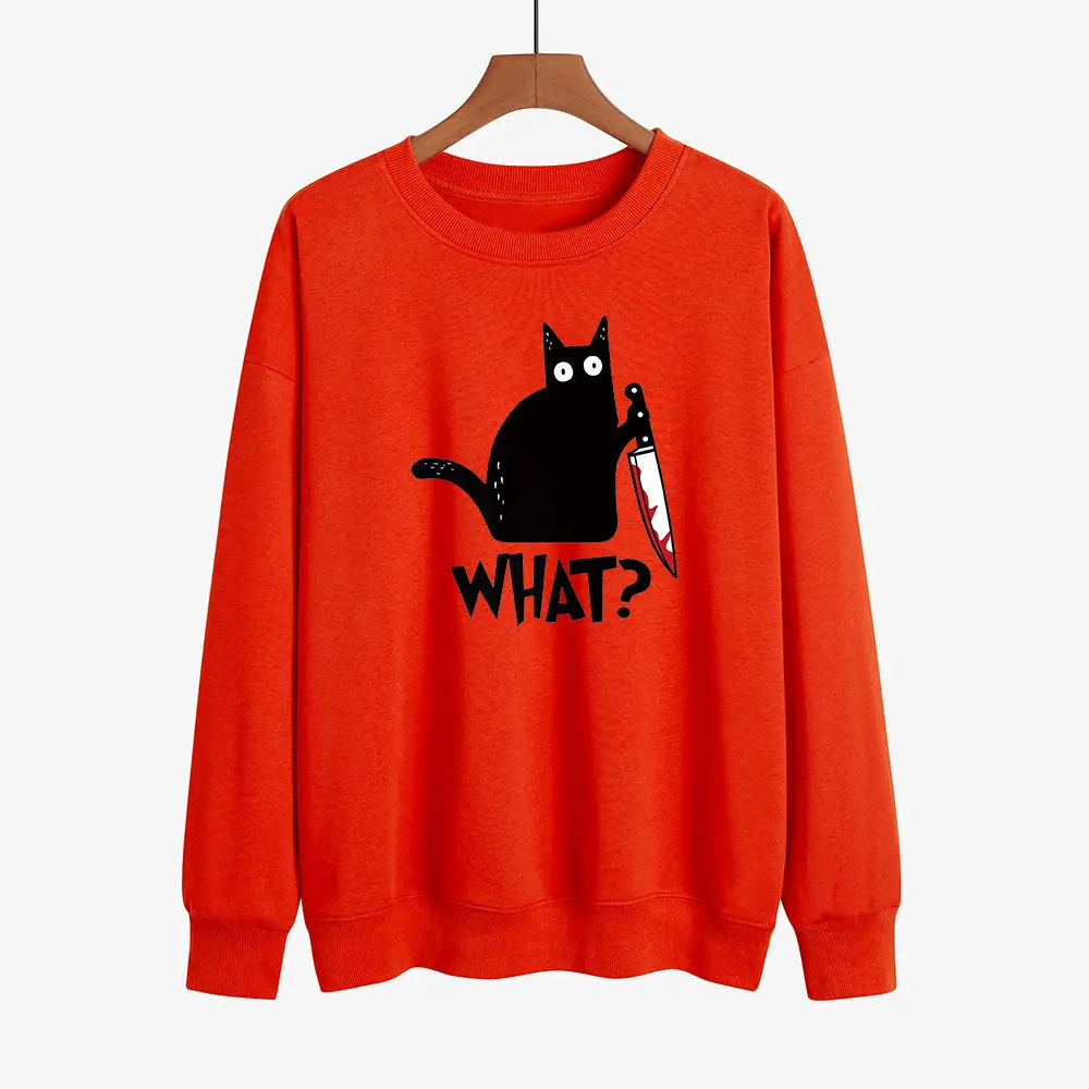 2021 New Wholesale Halloween Festival Digital Printing Black Cat Blood Dropping Pattern Crew Neck Sweaters Loose Sports Sweaters