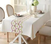 Nappe de table moderne et élégante en lin brodé blanc à motif de dessin animé, réutilisable, pour mariage, événement, maison, hôtel, vente directe d'usine
