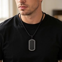 Collier pendentif plaque rectangulaire vierge en acier inoxydable avec bordure ornée de strass, style Hip Hop Punk, bijou pour homme, cadeau