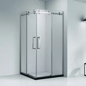 Penutup kamar mandi sederhana 304 baja tahan karat kaca Tempered Shower pintu geser mode 8mm Shanghai Modern persegi panjang 1 Set