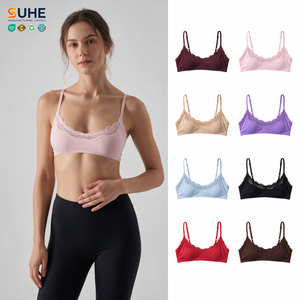 Sujetador Deportivo Sin Costuras para Mujer SUHE, Cuello Redondo, Tirantes Finos, Soporte Ligero, Transpirable, Bralette de Yoga, Color Sólido - Product Image 1