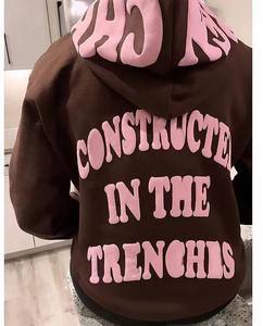 Venta al por mayor sudaderas con capucha estampadas personalizadas sudaderas de gran tamaño recortadas Raw Hem Street hombres Puff Hoodie fabricantes - Product Image 3