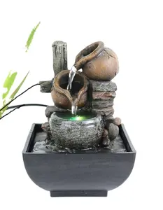 حوض مضيء صغير بنمط هزاز مزود بمنفذ USB يحمل زهور من نبات البونساي، نافورة مياه منحوتة للزينة