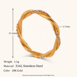 Dingran 패션 보석 트위스트 링 스테인레스 스틸 18k 골드 도금 지르콘 반지 - Product Image 2