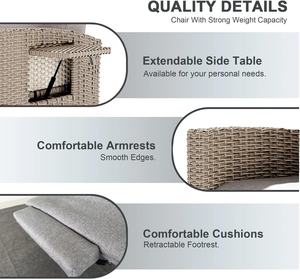 Tumbona Ergonómica para Exteriores ONKBOITE, Sillón <span class=keywords><strong>de</strong></span> Ratán con Respaldo Ajustable, Cojín Grueso, Soporte Continuo, Bordes Marrones, Color Almendra - Product Image 6