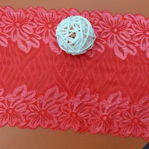 Tessuto di pizzo Jacquard a rete in pizzo di Nylon e spandex tessuto elastico in pizzo di colore rosso design floreale per lingerie sexy femminile