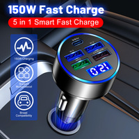 Chargeur de voiture rapide Type-C 150W QC3.0 le plus vendu avec affichage numérique pour téléphone portable, ordinateur portable, appareil photo et montre connectée, écouteurs