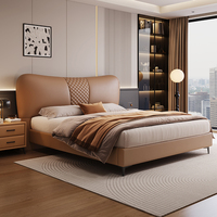 Lit de rangement moderne en cuir italien de luxe avec design ergonomique lumineux, tailles Queen et King, vente en gros