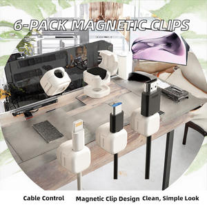Clips magnétiques pour câbles, lot de 6, organisateurs de câbles détachables avec base adhésive pour la gestion des câbles sur le bureau et en cuisine - Product Image 2