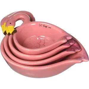 Tùy chỉnh bền 4 Bộ Flamingo gốm đo ly và thìa cho nhà bếp - Product Image 1