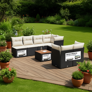 Set Divano da Giardino in Rattan Nero 6 Posti Resistente alle Intemperie Arredamento da Esterno Design Contemporaneo - Product Image 2