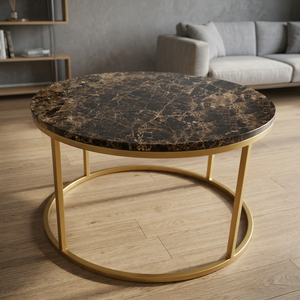 Mesa de Centro Moderna con Tapa Redonda de Mármol y Marco de Metal Dorado, Mueble de Sala de Estar, Diseño Duradero - Product Image 2