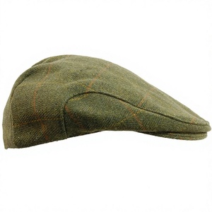 <b>Green</b> Checkered Wool Flat Cap Fitted 6-Panel Vintage Style Men's Casual <b>Hat</b> Spring Autumn Wear - Product Image 2