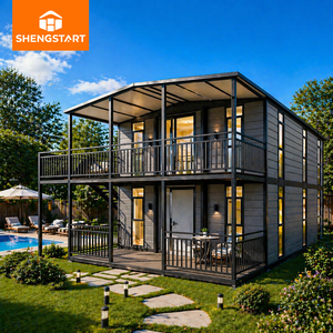 Maison préfabriquée moderne à deux étages avec de grandes fenêtres, balcon spacieux, écologique, idéale pour la vie en <span class=keywords><strong>famille</strong></span> ou les vacances - Product Image 1