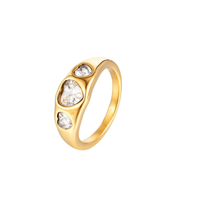 Elegante Anillo de Tres Corazones de Acero Inoxidable 316L para Mujer, Circonia Cúbica <span class=keywords><strong>AAA</strong></span>, Chapado en Oro de 18K, Resistente al Agua, Joyería Romántica con Corazón Gratis - Product Image 5
