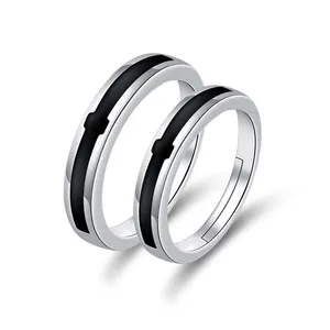 Anillos ajustables de estilo coreano para mujer y hombre, regalo del Día de San Valentín, Cruz Negra plateada 925, joyería para parejas