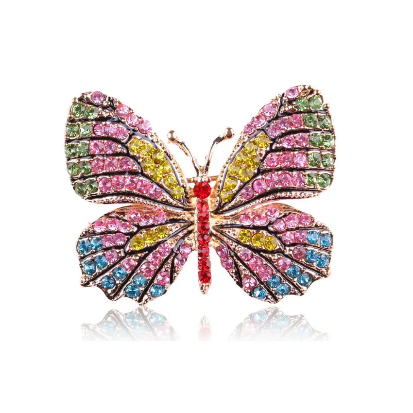 Y897 nueva llegada Multicolor Rhinestone cristal insecto mariposa broches alfileres para mujeres niñas