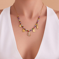 Collar de Piedras Naturales Estilo Bohemio con Colgante de Borla de la Serie Océano con Diamantes