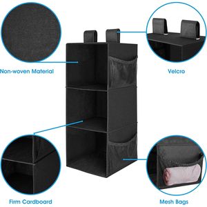 3-Shelf Hanging Closet Organizer 33x15x85cm Foldable <b>Storage</b> For Bedroom Black Non-Woven Fabric - Product Image 5