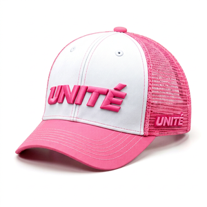 Casquette Trucker Rose et Blanche à 6 Panneaux, Respirante, Imperméable, Dos en Maille, Réglable avec Logo Lettres en Relief 3D - Product Image 1