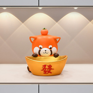 Yuanbao Panda Key Storage Resin Figurine Animal Shape Home Decoration Desktop Decorative Lucky Cat Craft - Product Image 1