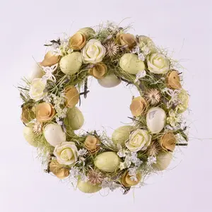 GY BSCI Easter Natural Decoration Supplier Spring Wooden Curl Egg Easter Flower Wreath Natural Decoration