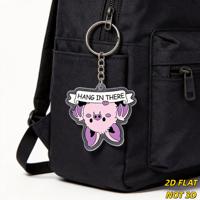Porte-clés en acrylique « Hang in There » avec chauve-souris rose et bannière, breloque de sac et accessoire de porte-clés motivant, Kawaii Gothique, pour étudiants
