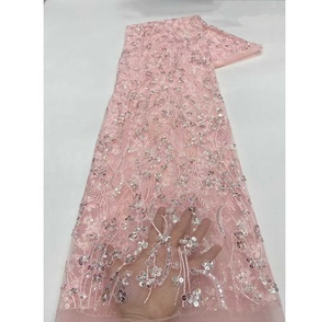 Tissu en dentelle française brodée fantaisie de créateur, perles et sequins, écologique, 5 yards, dentelle africaine pour femmes - Prix de gros - Product Image 1