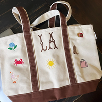 Tas Tote Kanvas Bordir Grosir, Tas Belanja Monogram Custom, Tas Pantai Personalisasi, Kanvas dengan Logo Bordir