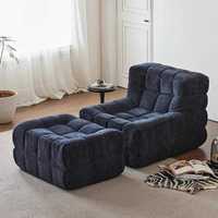 Fauteuil de Salon Individuel Moderne avec Pouf Ottoman, Mobilier Gain de Place Compressé sous Vide pour Chambre, Appartement, École, Salon et Hôtel