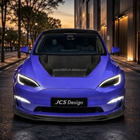 Pour Tesla Model S 2024 et versions ultérieures, Kit carrosserie complet en fibre de carbone sèche style V : Lame avant, Diffuseur arrière, Canards de pare-chocs, Aileron arrière, Capot