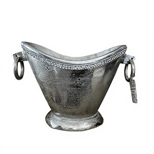 Boat Shape Aluminium <b>Ice</b> <b>Bucket</b> With Ring Handles Table Decoration Leakproof Handmade Champagne Cooling <b>Silver</b> Beverage Tub - Product Image 1
