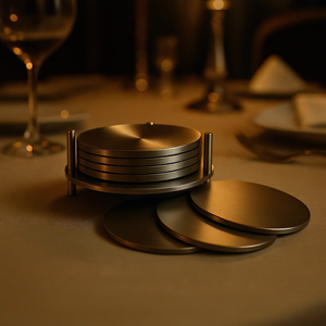 Premium Silver Round Coasters Set of 6 <b>Stainless</b> <b>Steel</b> <b>Table</b> Coasters for Tea Cups Coffee Mugs Cans Drinks Home Dining Office - Product Image 2