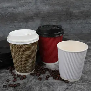 Vasos de papel blanco de doble pared desechables, taza de café de pared ondulada, 12oz