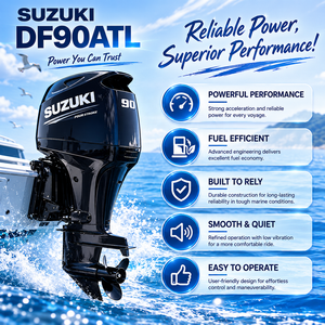 Motor fueraborda marino Suzuki DF90ATL de 90 CV, simple o doble, con cárter húmedo, Trim & Tilt, para embarcaciones de pesca y de recreo - Product Image 3