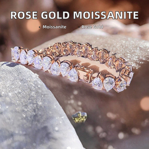 High Quality Rose Gold Plated 925 Sterling <b>Silver</b> 10mm Pear Shape D Color Moissanite Hip Hop Tennis <b>Bracelet</b> with Claw Setting - Product Image 2