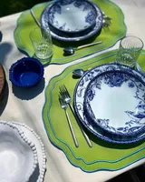 Sets de Napperons Personnalisés en Coton Vert Brodé avec Bordure Colorée pour Mariages, Restaurants et Dîners