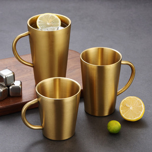 Stainless Steel Water Mug Gold Color With Handle Straight Cup For Coffee Tea Juice Beverage Party Use - Product Image 1