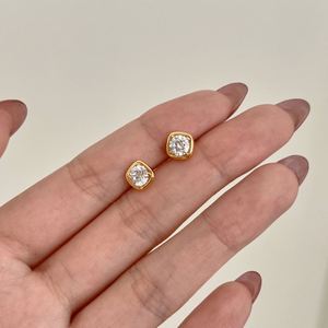 Dylam Classic Simplicity Design 18K Gold Plated 925 <b>Sterling</b> <b>Silver</b> Square Gold 5A Zirconia <b>Stud</b> Earrings for Women Daily Wear - Product Image 4