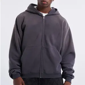 custom men's hoodies 100% cotton blank Oversized drop shoulder Pockets functional hoody heavyweight zip up hoodie for men