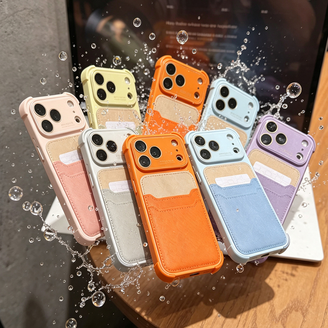 Large Window Card Holder Leather Denim Cowboy Texture Case for iPhone 18 Pro Max 17 16 Pro Hit Color Wallet Bag Phone Cover