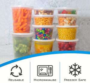 Combo 8 16 + 32 Oz Plastic Cups Deli Food Storage <b>Containers</b> <b>With</b> Airtight <b>Lids</b> - Product Image 4