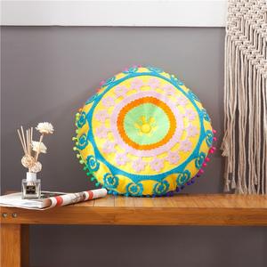 Housse de <span class=keywords><strong>coussin</strong></span> de sol géométrique Innermor D40cm de luxe brodée <span class=keywords><strong>avec</strong></span> pompons et passepoil, style bohème, pour hôtel et bureau, en polyester - Product Image 5