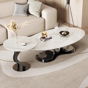 Juego de Mesa de Centro de Acero de Diseño Moderno <span class=keywords><strong>y</strong></span> Sencillo, Estilo Vintage de Lujo Ligero, con Tapa de Pizarra, Garantía de 3 Años, Multifuncional, Fácil de Limpiar, para el Hogar - Product Image 3