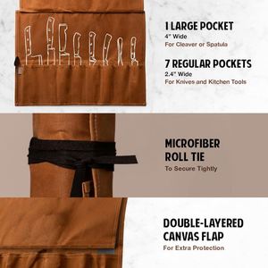 Muestra gratuita, venta al por mayor de fábrica, estuche informal personalizado para chef, con 10 ranuras para cuchillos y un bolsillo grande con cremallera, bolsa enrollable para cuchillos. - Product Image 4
