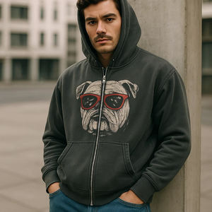 OEM Définition Impression Numérique Style Hip Hop Hommes Streetwear Surdimensionné 400 Gsm Poids Lourd Vintage Full Zip Up Sweat à Capuche - Product Image 3