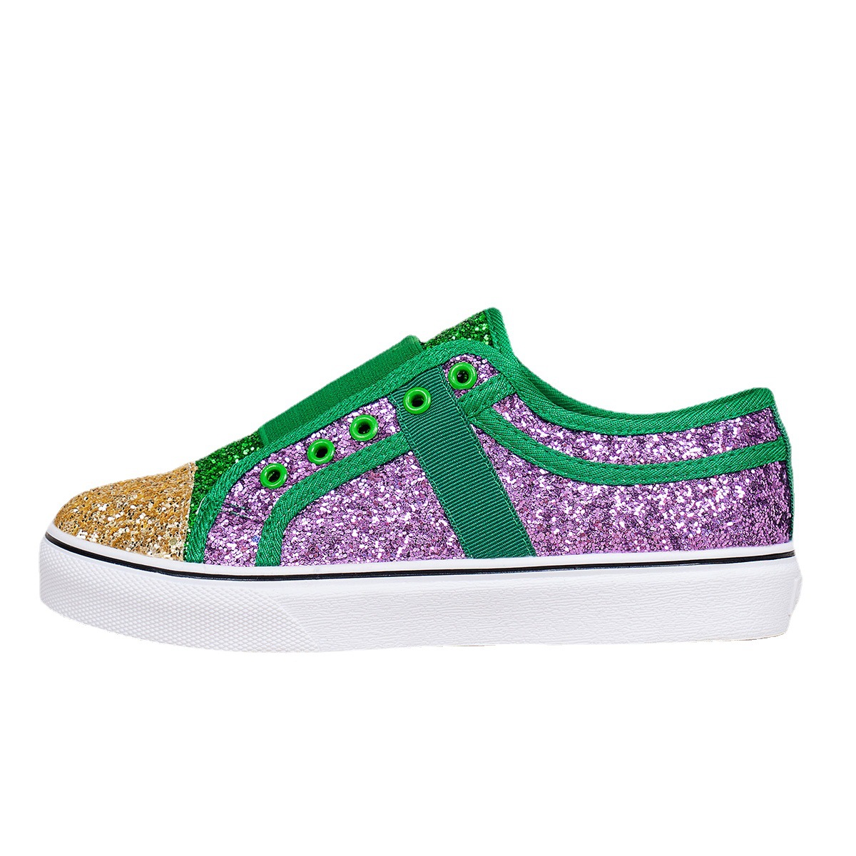 Mardi Gras Women Sparkling Glitter Green Gold Purple Ladies Low Top Slip On Sequin Sneakers Flats Female Casual Sport Shoes