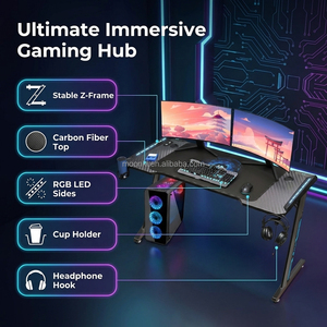 Heavy Duty Steel Frame Gaming Desk, Industrial Style <b>Computer</b> Table with Waterproof Surface, Gamer <b>Workstation</b> - Product Image 5